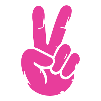 Pink Icon of a hand doing the peace sign